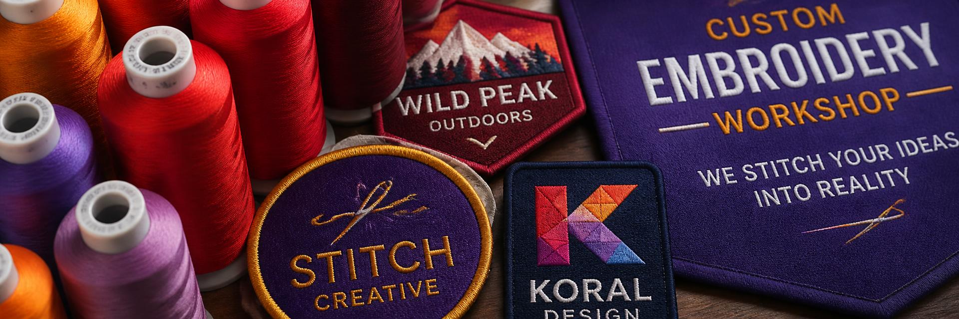 Embroidery thread spools and digitized logo patches